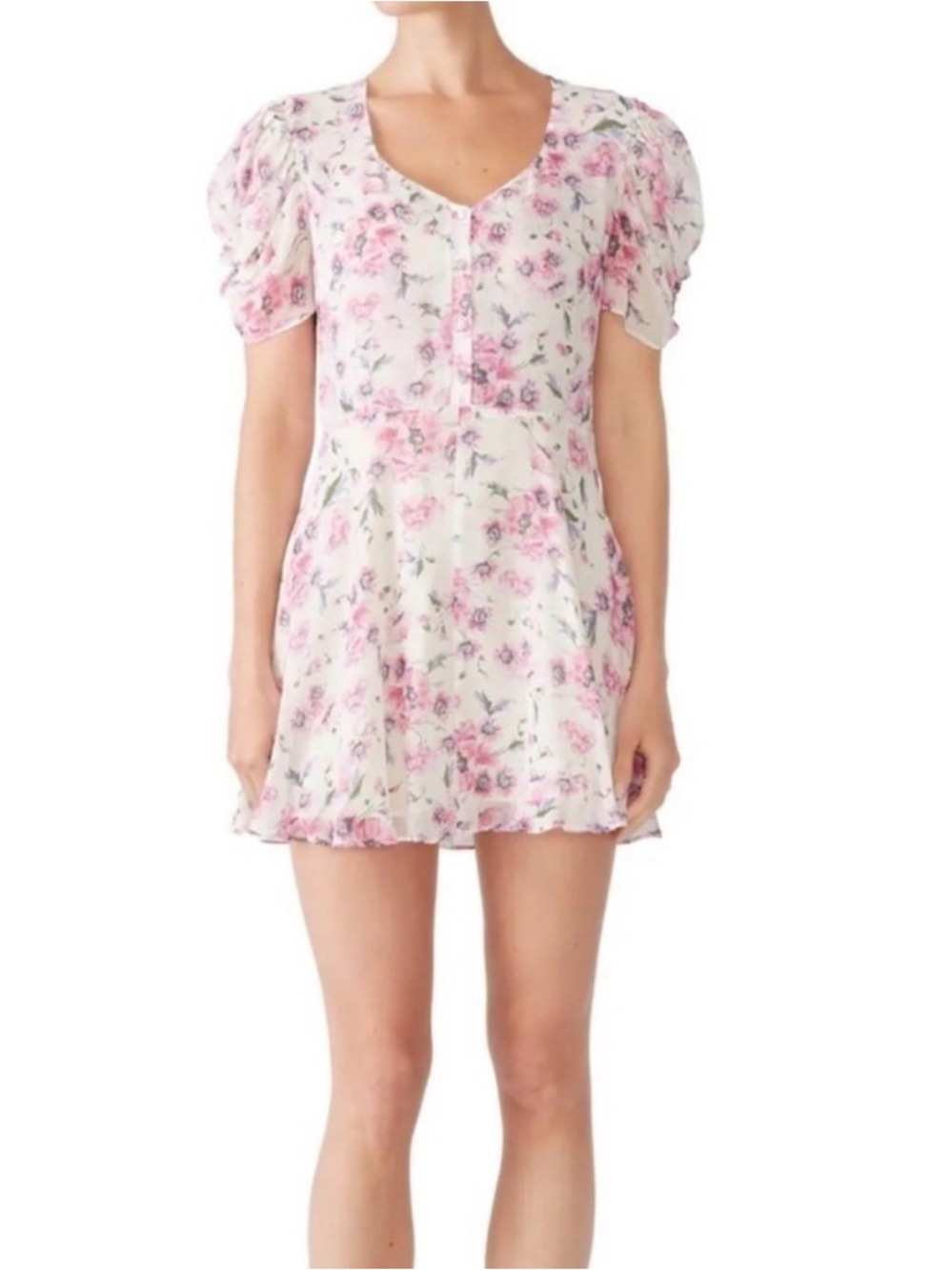 LOVESHACKFANCY floral Cara dress silk flowy  Chiffon medium pink white